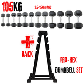 York Barbell PRO-Hex Dumbbells Bundle 105Kg + RACK